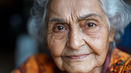 Elderly woman with gentle smile in warm lighting. Perfect for aging with grace, wisdom portraits, or senior lifestyle concepts.