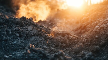 Smoldering Embers Glowing at Sunset Volcanic Ash