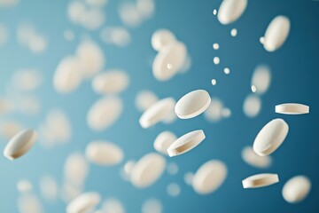 White Tablets Falling Through Air: A Dynamic Medical Image