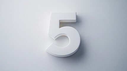 Fototapeta premium White number five on white background.