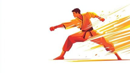 Obraz premium Dynamic martial arts action dojo digital artwork vibrant perspective energy burst