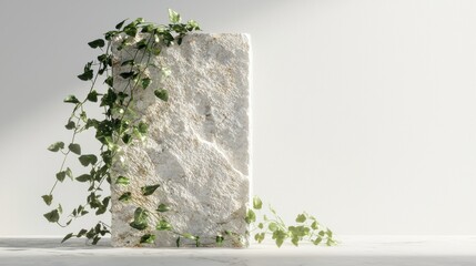 Greenery embraces minimalist stone indoor space still life modern design close-up nature aesthetics