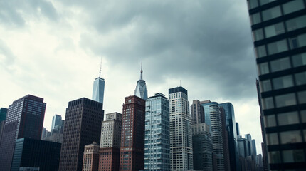 Fototapeta premium Modern metropolis rising under dramatic cloudy sky