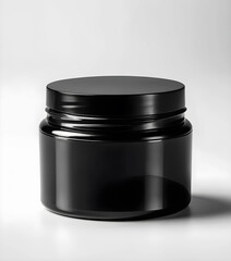 Blank black cosmetic and beauty product for body care, face or gel for beauty skin  isolated on a white background, beauty cream jar, blank template empty and clean jar with cap for cosmetic cream