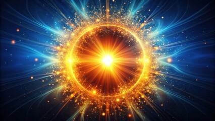 Obraz premium Radiant Celestial Ring An Abstract Burst of Golden Light and Energetic Blue Streams