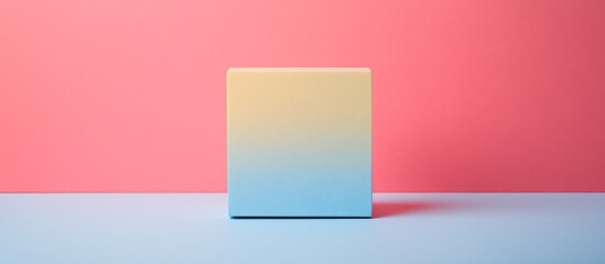 Fototapeta premium Pastel ombre cube on pink and blue background.