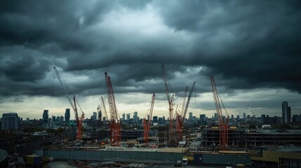 Obraz premium London Construction Site Under a Dramatic Sky