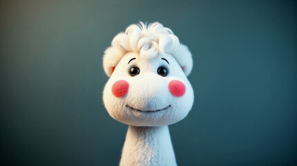 Naklejka premium Smiling plush lamb toy posing on dark background