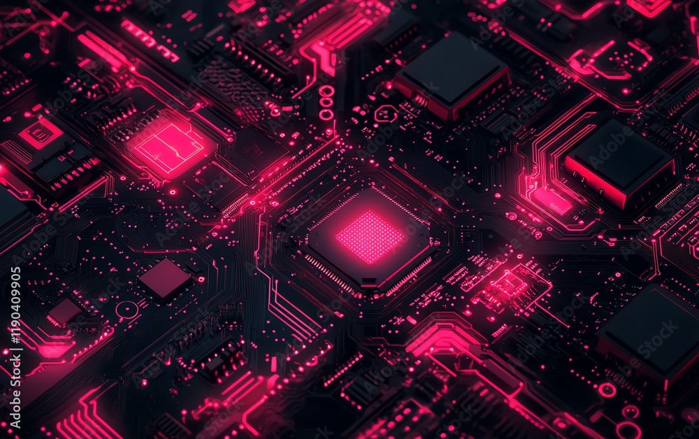 Fototapete Advanced computing processor, CPU, and microchip on an electronic circuit board, hightech data flow, generative AI concept, futuristic technology background