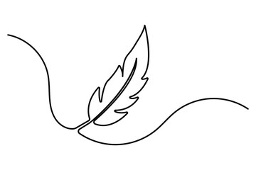 Bird feather continuous one line art drawing of isolated outline vector illustration