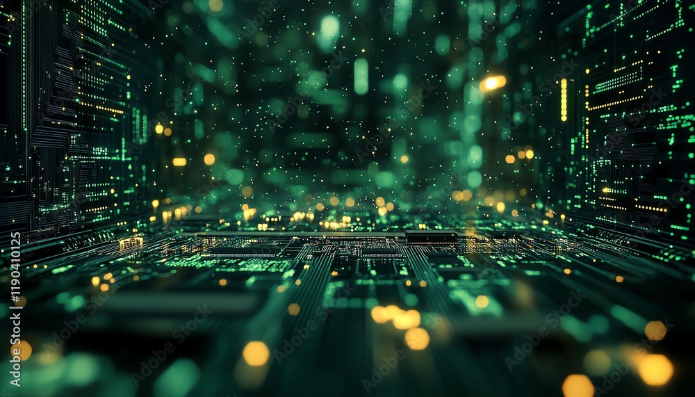 Aufkleber Closeup of a computing processor, detailed microchip and electronic circuit board, advanced technology concept, generative AI, hightech electronics background