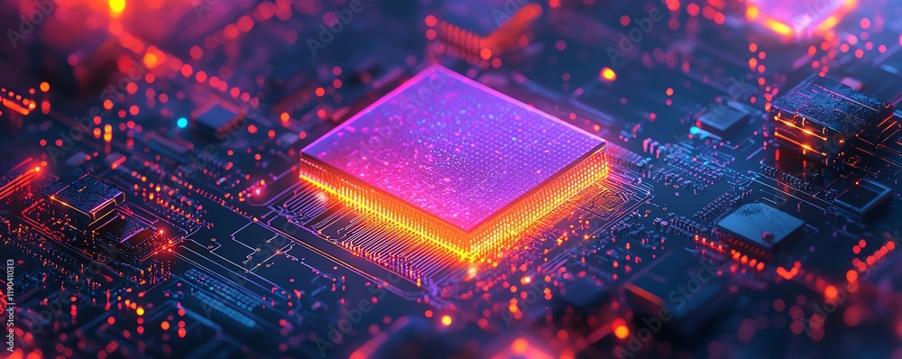 Leinwandbilder Detailed microchip and CPU on an intricate circuit board, showcasing advanced computing technology, generative AI, electronic circuit connections and tech design