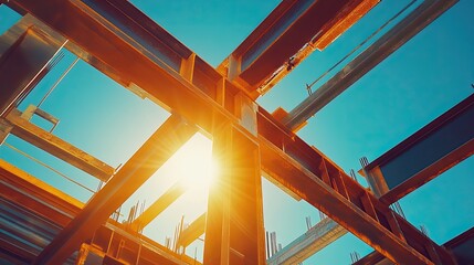 Steel Beams Construction Site Sunlight Structure