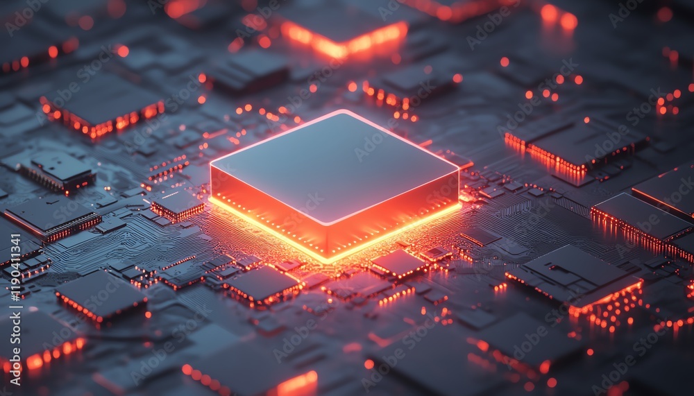 Leinwandbilder highresolution view of a microchip, cpu, and electronic circuit board, data connections glowing, rep
