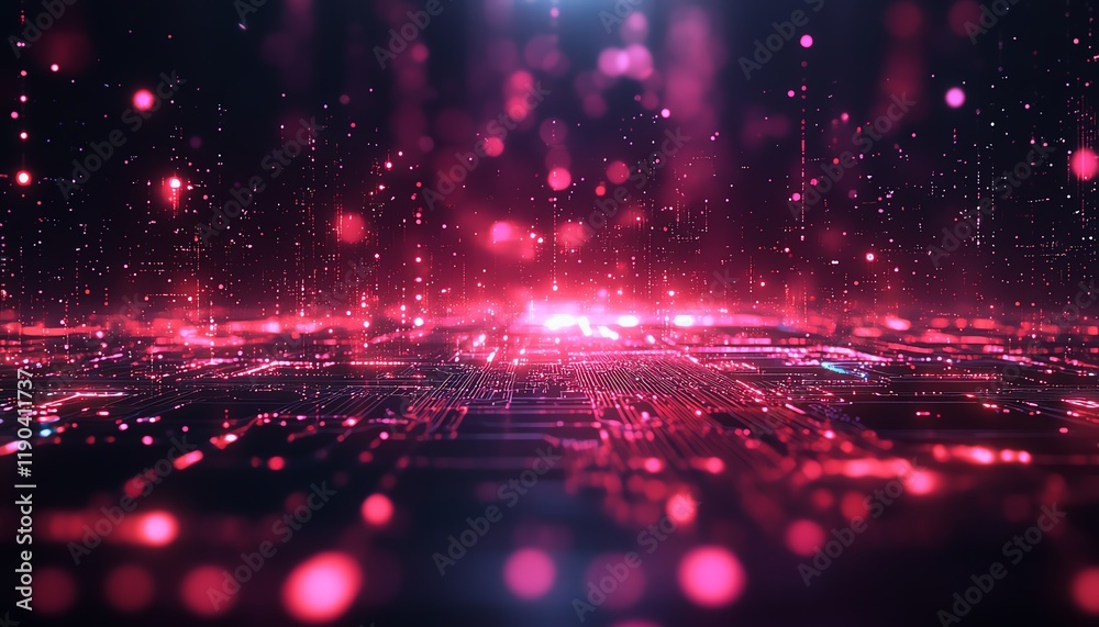 Leinwandbilder Hightech microchip and computing processor, electronic circuit board glowing with data flow, advanced technology and generative AI theme, digital future