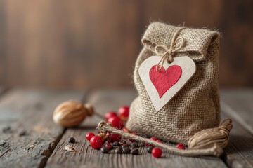 Rustic burlap gift bag with heart
