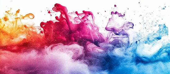 Obraz premium Vibrant rainbow ink swirling in water, isolated on white background.
