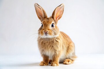 Fototapeta premium Adorable Fluffy Bunny Rabbit Standing Isolated on White Background - Stock Photo
