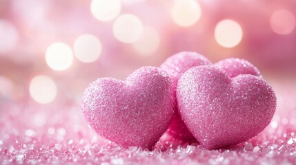 Fototapeta premium Romantic valentine's day background with pink heart-shaped decorations on a soft pastel backdrop, perfect for love-themed celebrations, greeting cards, and festive event designs