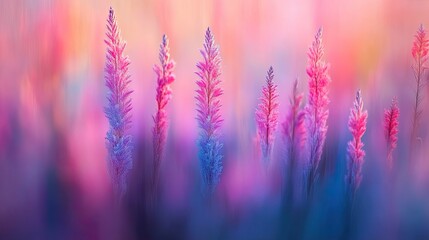 Fototapeta premium Pastel Pink And Blue Grass Stalks In Soft Light