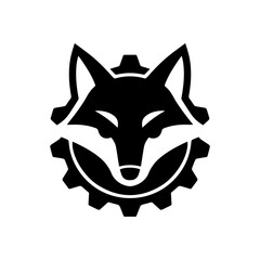 Fototapeta premium Fox Head Gear Logo Design Silhouette Vector Illustration