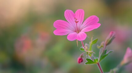 Close-up of a single pink flower with blurred background.