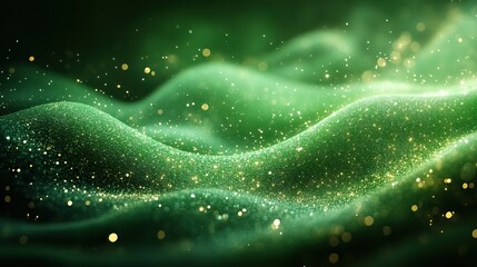 An abstract green background shimmers with lights and lines