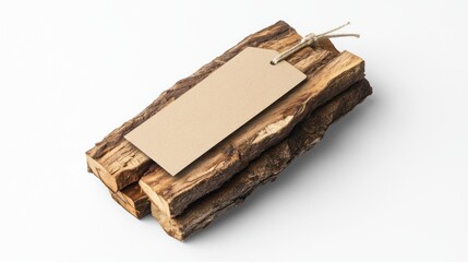 Blank tag on stack of firewood.