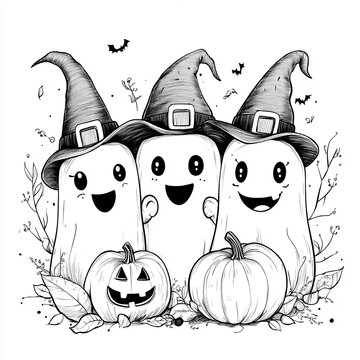 three ghosts wearing witch hats clip art preview