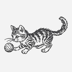 Fototapeta premium Funny kitten is playing with a ball of thread isolated on a white background