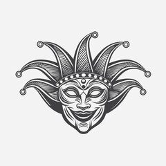 Obraz premium Happy carnival festive concept with musical trumpet mask. Carnival mask Vector Hand Drawn Illustration Isolated On Transparent Background