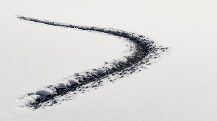 Fototapeta premium Curved dark trail in pristine snow.