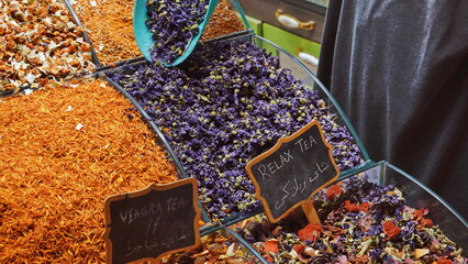 Herbal Tea Variety Close-Up Vibrant Market Display Colorful Selection © Valeriia Zub