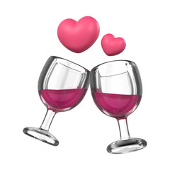 Clinking Wine Glasses with Hearts Illustration