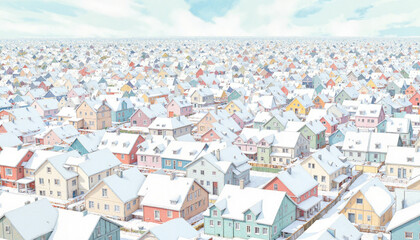 Snow-covered colorful houses in winter landscape