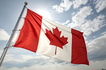 Canada flag waving in the wind on sky background