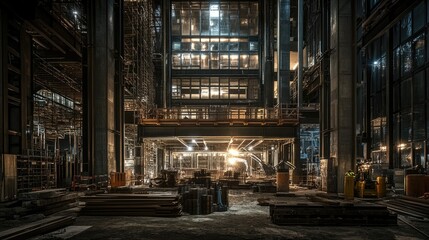 Interior Night View of a Building Under Construction