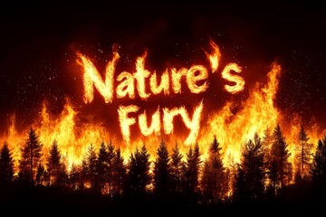 Nature's Fiery Wrath - Forest fire, inferno, flames, destruction, nature's power. Symbolizes devastation, environmental disaster, uncontrollable forces.
