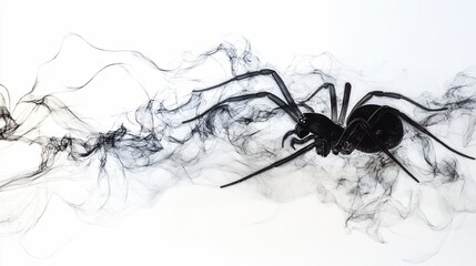 Black spider silhouette in smoky, abstract background.