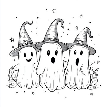 three ghosts wearing witch hats clip art preview