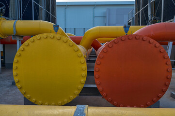 Cooling tower and pipe for air condition System (HVAC) in Factory. Cooling tower for air...