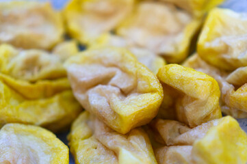Close up of authentic and delicious yellow tofu