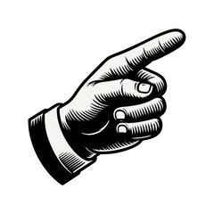 Hand Pointing silhouette. engrave black icon on white background