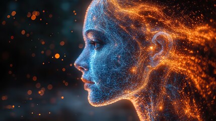 An advanced display featuring brain scan images in blue and orange tones, highlighting the brain’s complexity