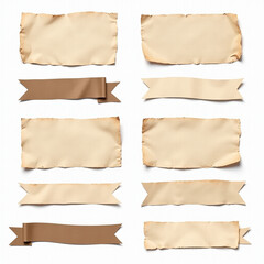A collection of vintage-style paper banners and ribbons featuring a soft beige color with torn edges, perfect for decorative purposes.