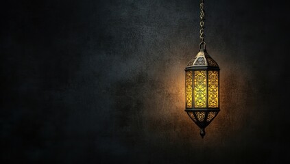 Intricate Metal Lantern: Warm Glow Against Dark Background