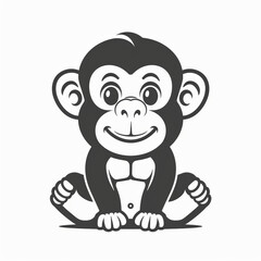 Cute Ape Vector Logo Design in Black and White Outline Style