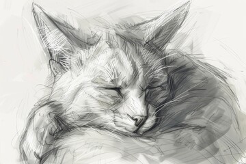 A grayscale sketch depicting a cats peaceful slumber, A series of sketches capturing the emotions of both the rescued animal and their rescuer in a touching moment