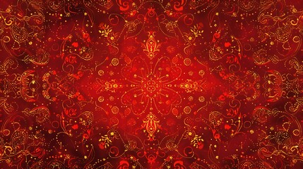 A decorative romantic design with a rich red background adorned with various sizes of hearts and stars, blending seamlessly into a soft gradient with a radiant center