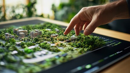 Fototapeta premium Hand Interacting With Eco Friendly City Model
